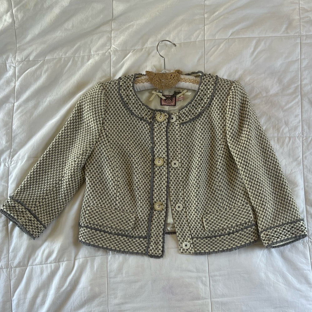Juicy Couture Cream and Gray Textured Blazer
